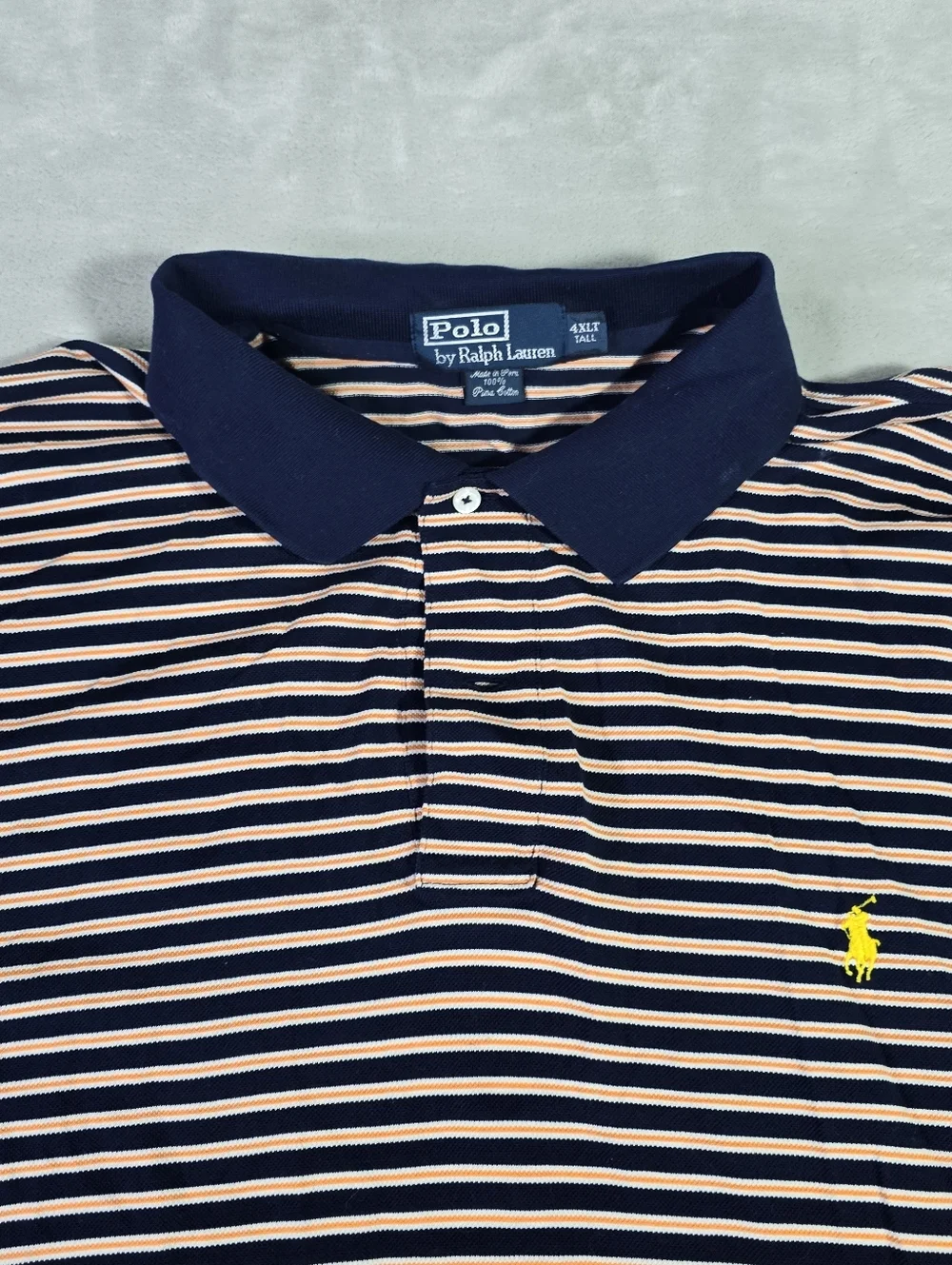 VTG Polo Ralph Lauren Shirt Mens 4XLT Striped Orange Blue Flesh Pony Pima Cotton
